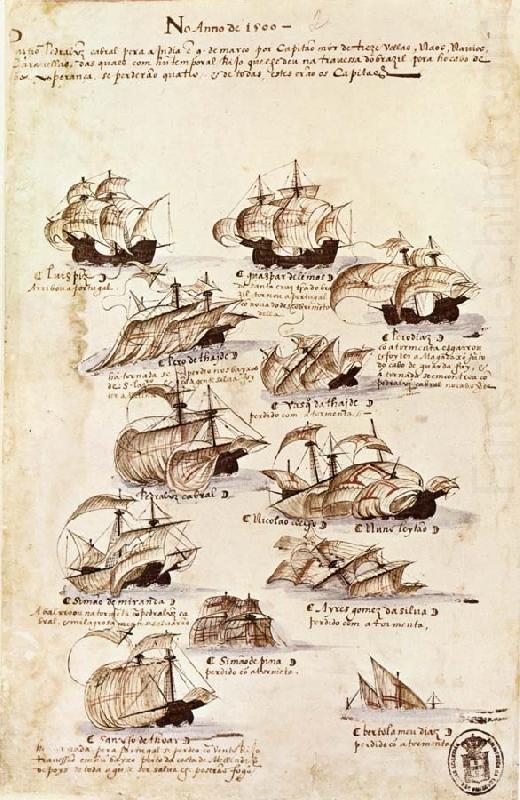 Sedan Vasco da Gama oppnat sjovagen to Ostindiev via Gobabopps udden avseglade a fleet pa twelve vessel wonder charge of Cabral the 9 Mar 1500 in orde, unknow artist
